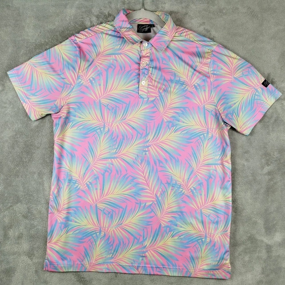 Sunday Swagger‎ Golf Tropical Maldives Multicolor Polo Shirt Men's Medium
